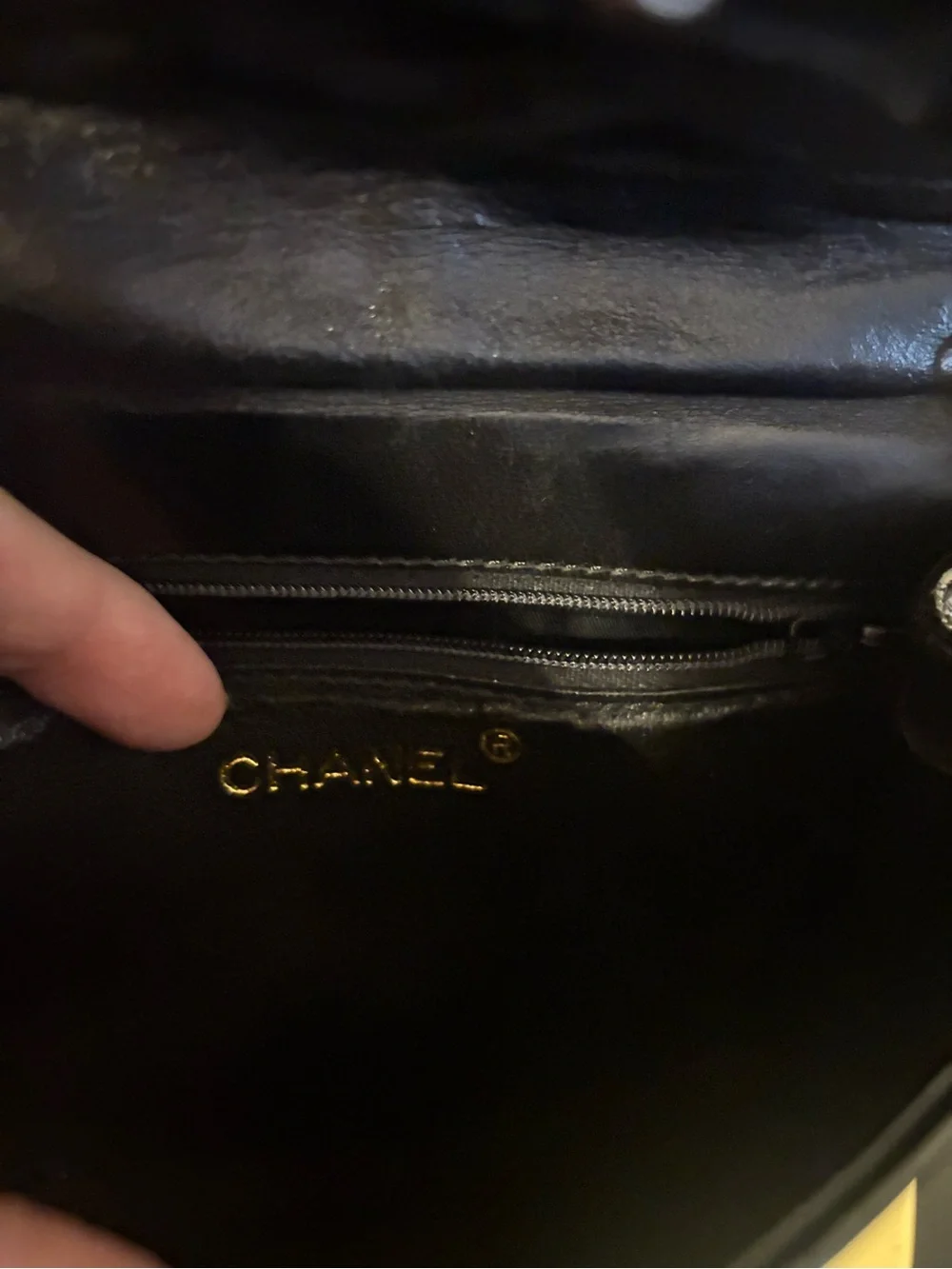 CHANEL Black Patent Quilted Crossbody with Gold Chain